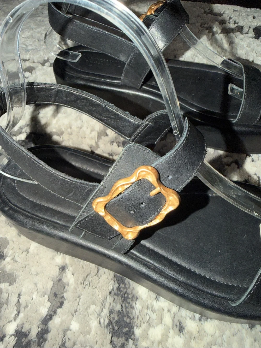 SCHUTZ Black Platform Buckle Strap Sandals